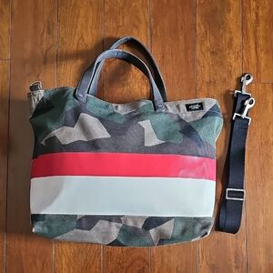 Green and Red Messenger Bag with Camouflage Pattern
